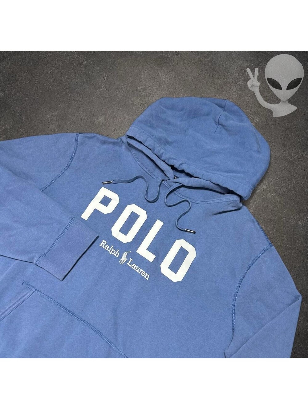 Polo Ralph Lauren Spellout Hoodie Mens US L Blue Pullover Fleece Sweatshirt - Picture 3 of 6
